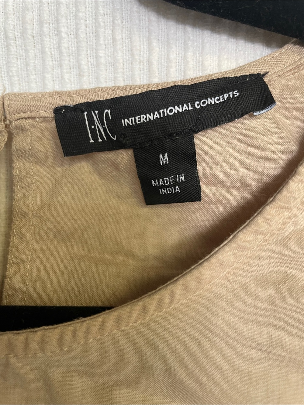 INC International Concepts Taupe Crochet-Trim Drawstring Flutter Top - Picture 3 of 8